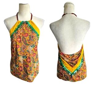 Froxx Vintage Silk Paisley Beaded Halter Top